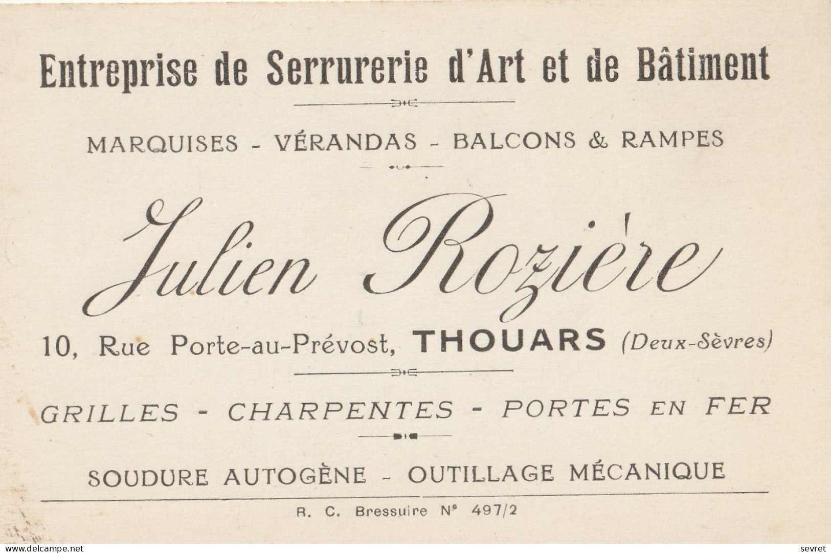 THOUARS . -  Carte Commerciale  Format 7.8cm X 12cm - Autres & Non Classés