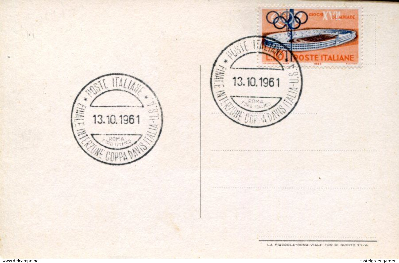 X0153 Italia,special Card 13.10.1961 Interzone Final Of The Davis Cup Of Tennis Italy/u.s.a. (see 2 Scan) - Tennis