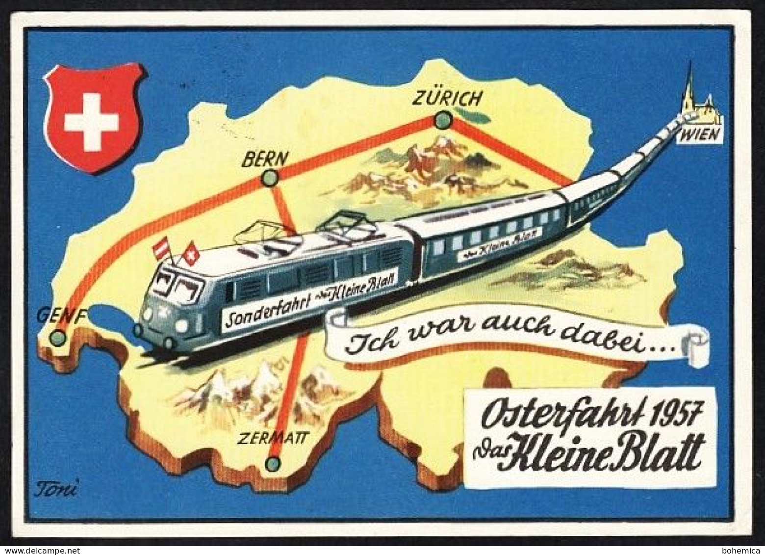 WERBUNG EISENBAHN ÖSTERREICH SCHWEIZ OSTERFAHRT 1957 DAS KLEINE BLATT GRAPHIK - Publicité