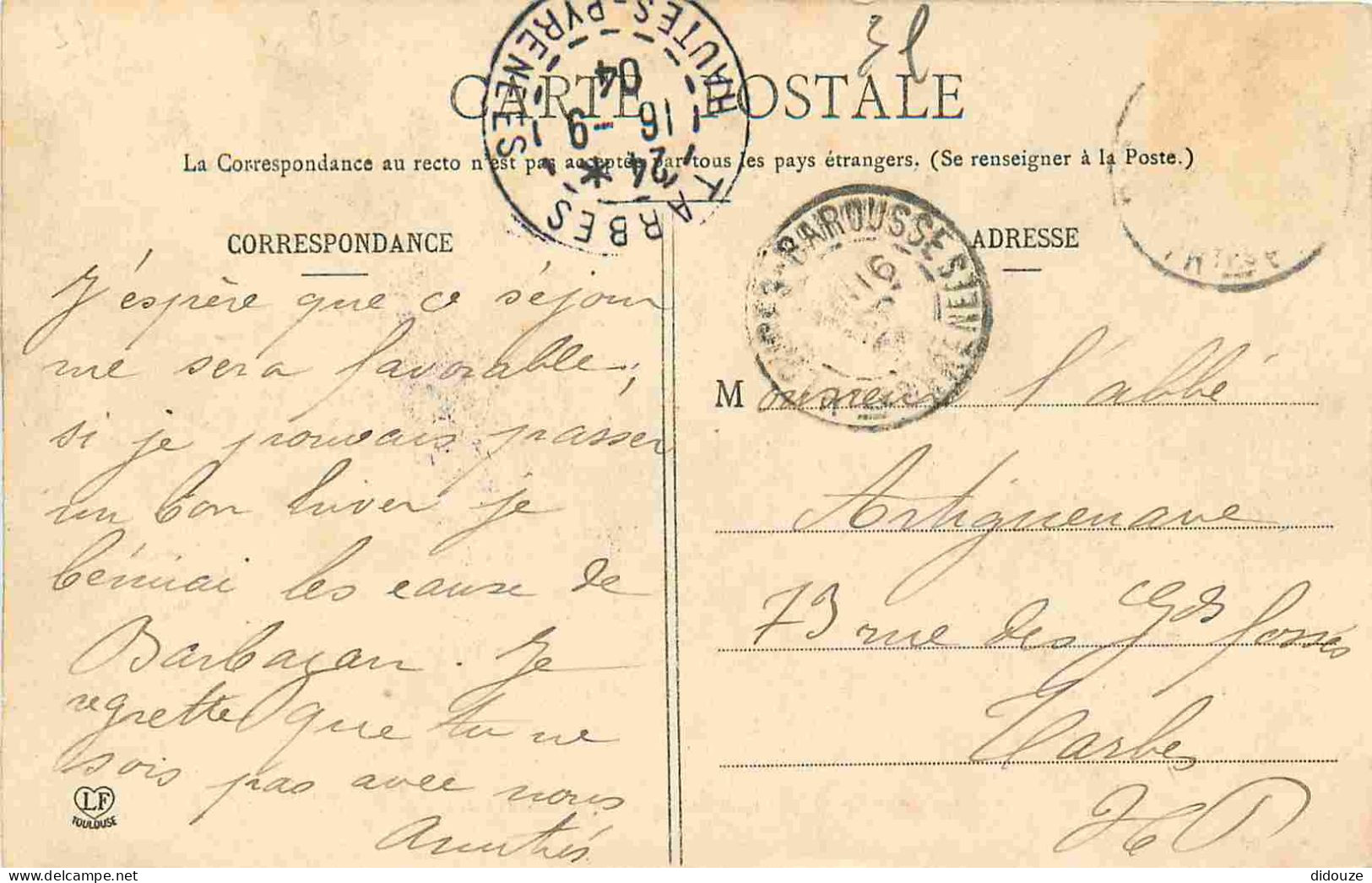 31 - Barbazan - Etablissement Et Village Dans Le Haut - Correspondance - CPA - Oblitération Ronde De 1904 - Voir Scans R - Barbazan