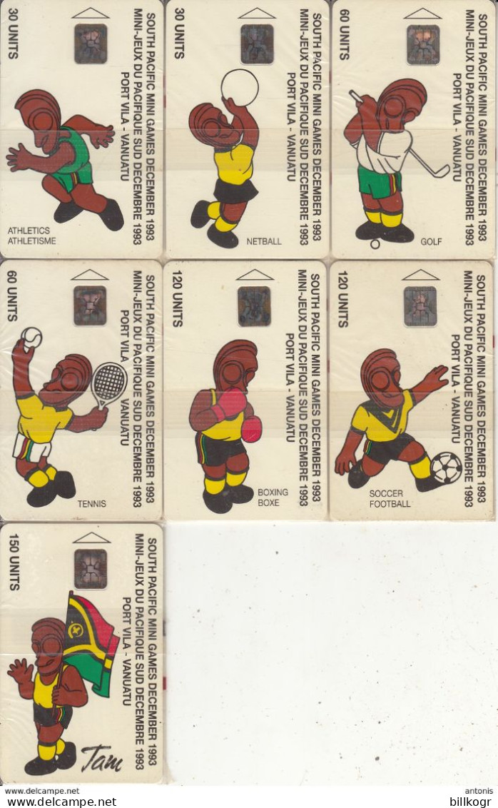 VANUATU - Set Of 7 Cards, South Pacific Mini Games, Tirage 3000-5000, 10/93, Mint - Vanuatu