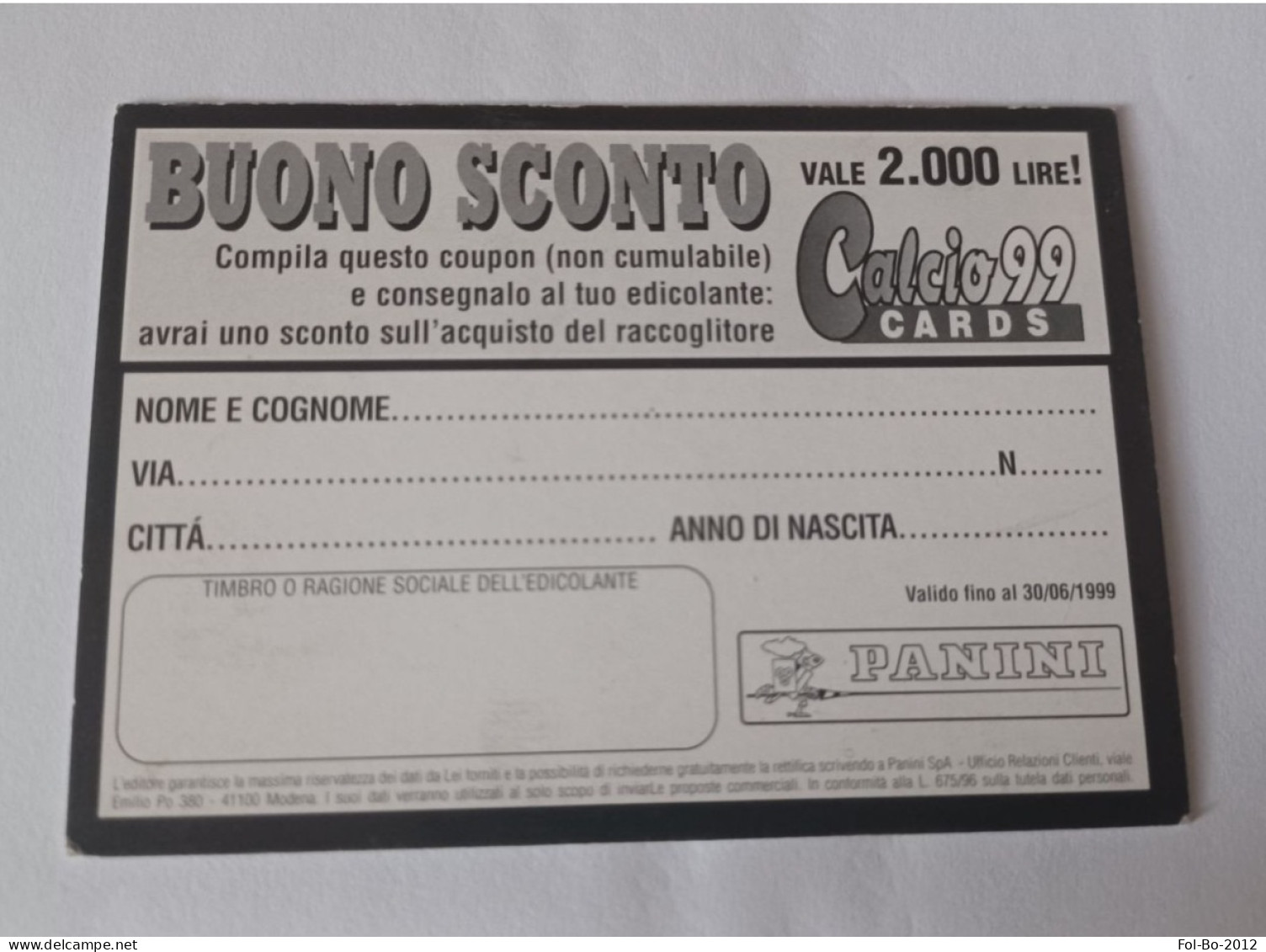 Baggio Calcio Calciatori 99 Card Panini Buono Sconto - Edition Italienne