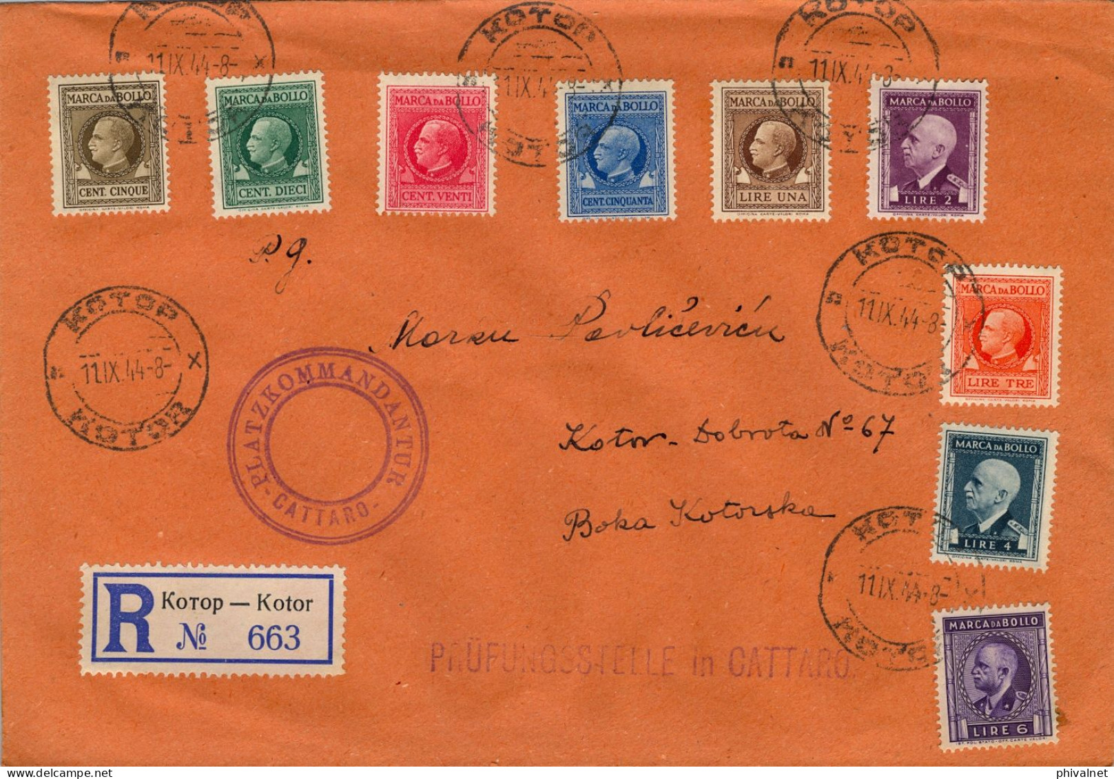 1944 MONTENEGRO , KOTOR / CATTARO - CERTIFICADO Nº 663 , PLATZKOMMANDANTUR , CENSURA " PRÜFUNGSSTELLE IN CATTARO " - Occup. Tedesca: Cattaro