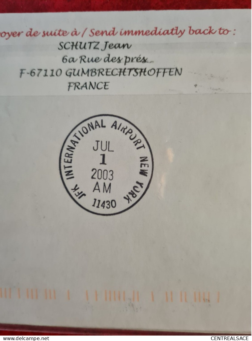 LETTRE PARIS 2003 VOL SPECIAL CONCORDE ROISSY DERNIER VOL PARIS NEW  YORK - Cartas & Documentos