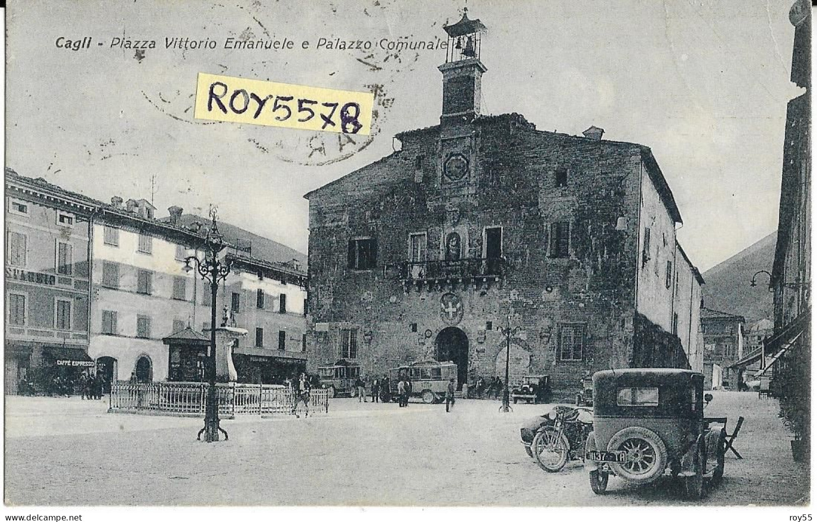 Marche-pesaro Urbino-cagli Piazza Vittorio Emanuele Veduta Palazzo Comunale Auto Epoca Anni 30 Animata (f.picc./v.retro) - Altri & Non Classificati