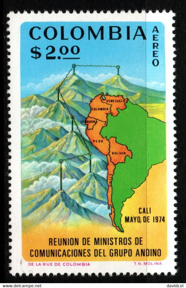 03- KOLUMBIEN - 1974- MI#:1263- MNH- MEETING OF MINISTERS OF COMMUNICATIONS OF THE ANDEAN GROUP – MAPS / COMMUNICATIONS - Colombia