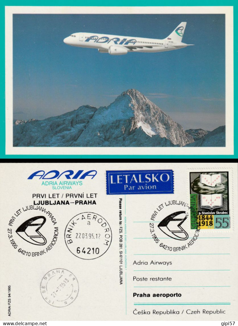 ADRIA AIRWAYS 1995 FIRST FLY LJUBLJANA PRAHA + SPECIAL CANCELS - Aviateurs