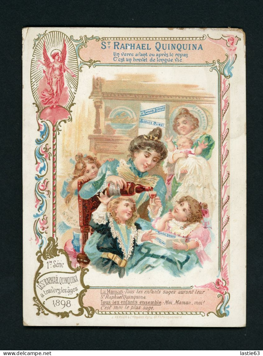 Grand CHROMO  Le St Raphael Quinquina à Travers Les âges 1898 Maman Et Enfants Ensemble 16,2 X 12 Cm - Autres & Non Classés