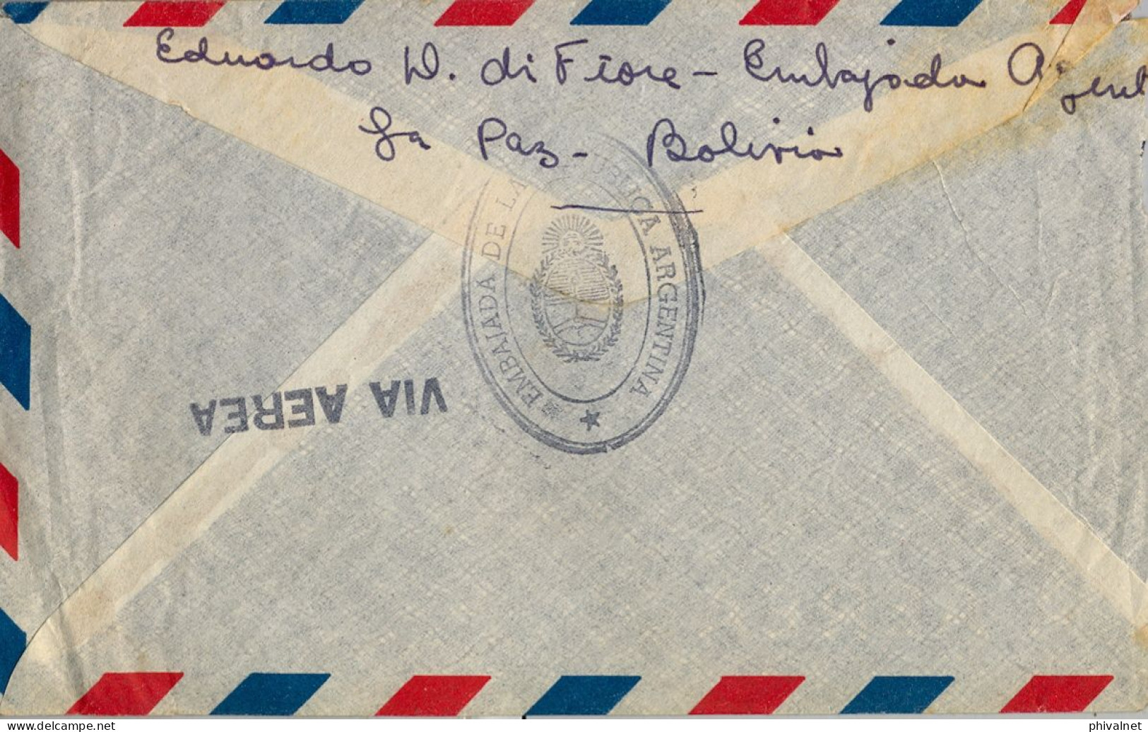 1951 BOLIVIA , FRANQUICIA POSTAL PANAMERICANA , VIA AÉREA CERTIFICADA , EMBAJADA DE LA REPÚBLICA ARGENTINA - Bolivië