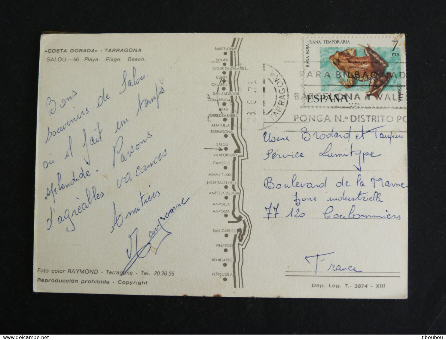 ESPAGNE SPAIN ESPANA AVEC YT 1920 GRENOUILLE FROG - TARRAGONA PLAGE SALOU - Briefe U. Dokumente