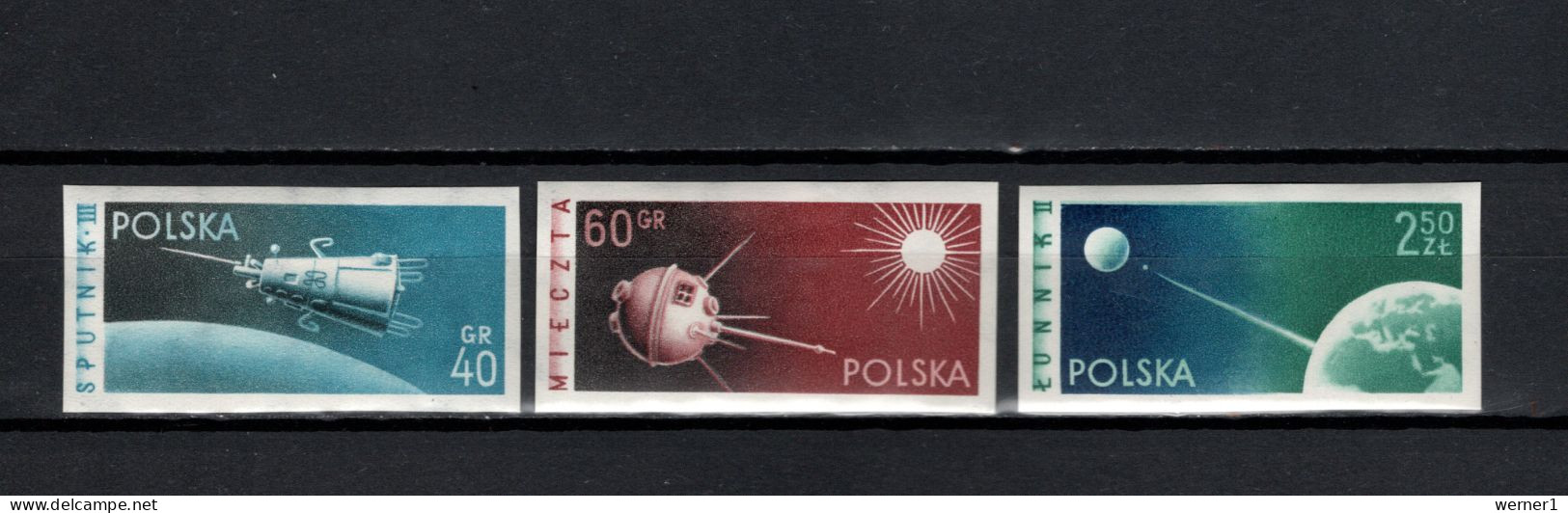 Poland 1959 Space, Satellites Set Of 3 Imperf. MNH - Europa