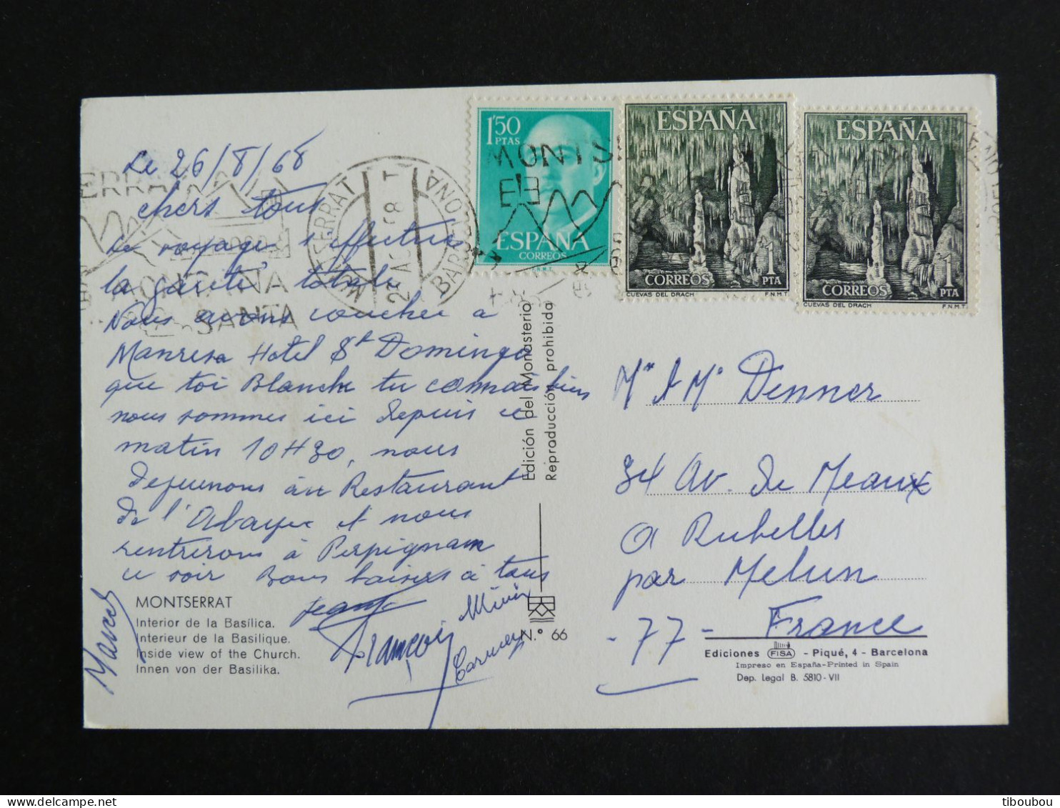 ESPAGNE SPAIN ESPANA AVEC YT 1210 GROTTE DE DRACH MALLORCA - MONTSERRAT BASILIQUE - Cartas & Documentos