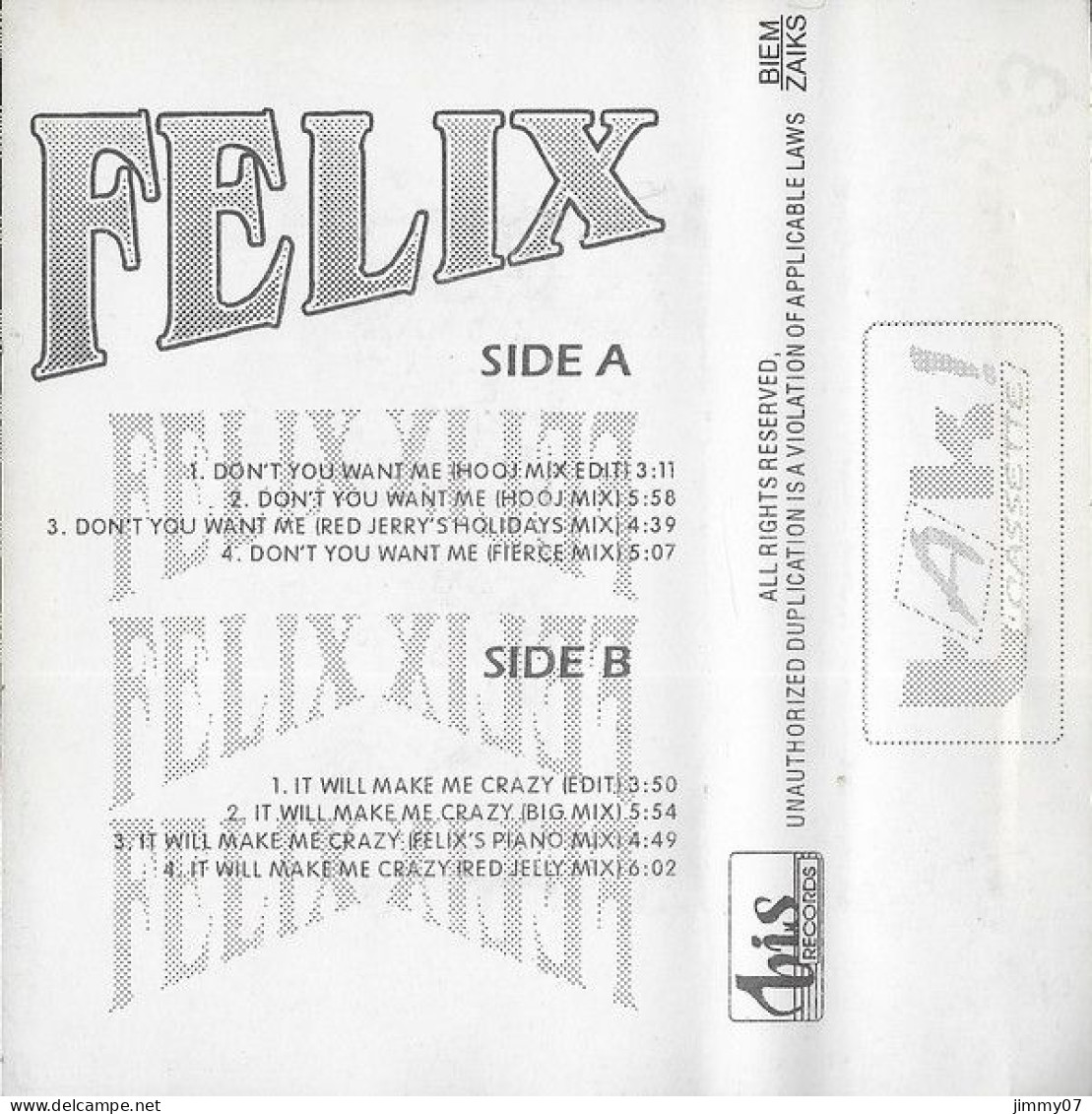 Felix - Don't You Want Me / It Will Make Me Crazy (Cass, EP, ) - Audiokassetten