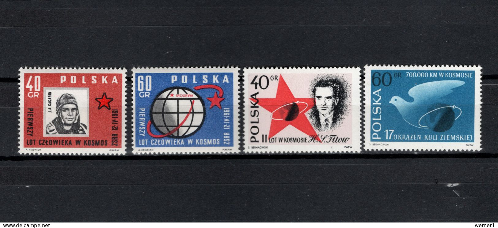 Poland 1961 Space, Yuri Gagarin, German Titov 4 Stamps MNH - Europa