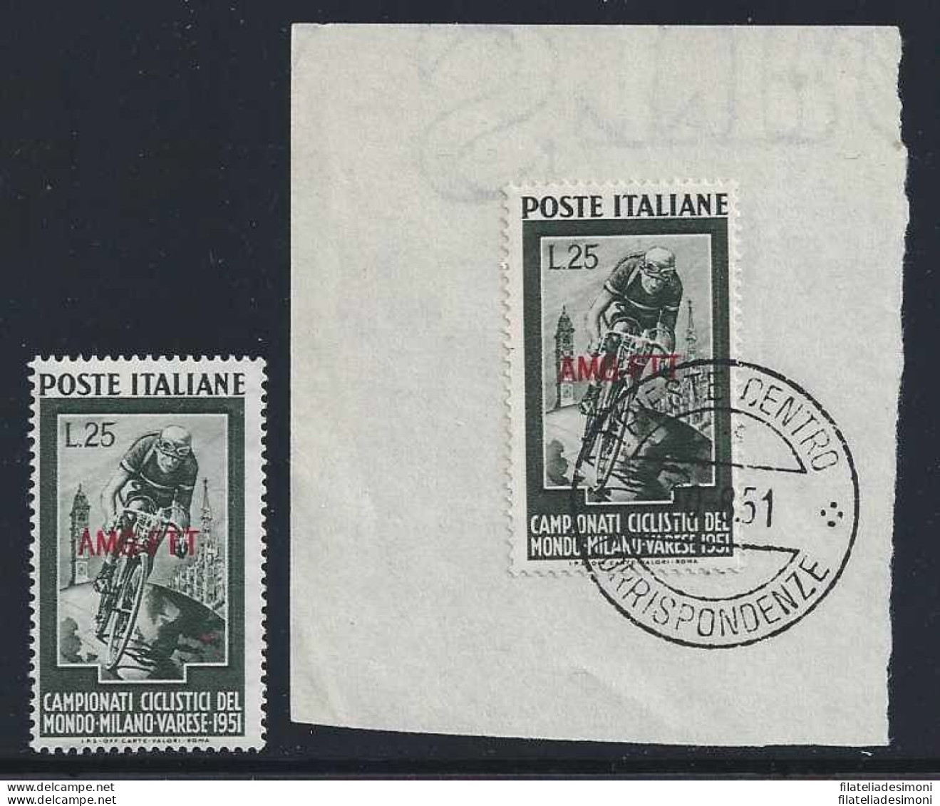 TRIESTE A 1951 - CICLISMO N° 127  MNH **  E Usato Su Frammento - Other & Unclassified