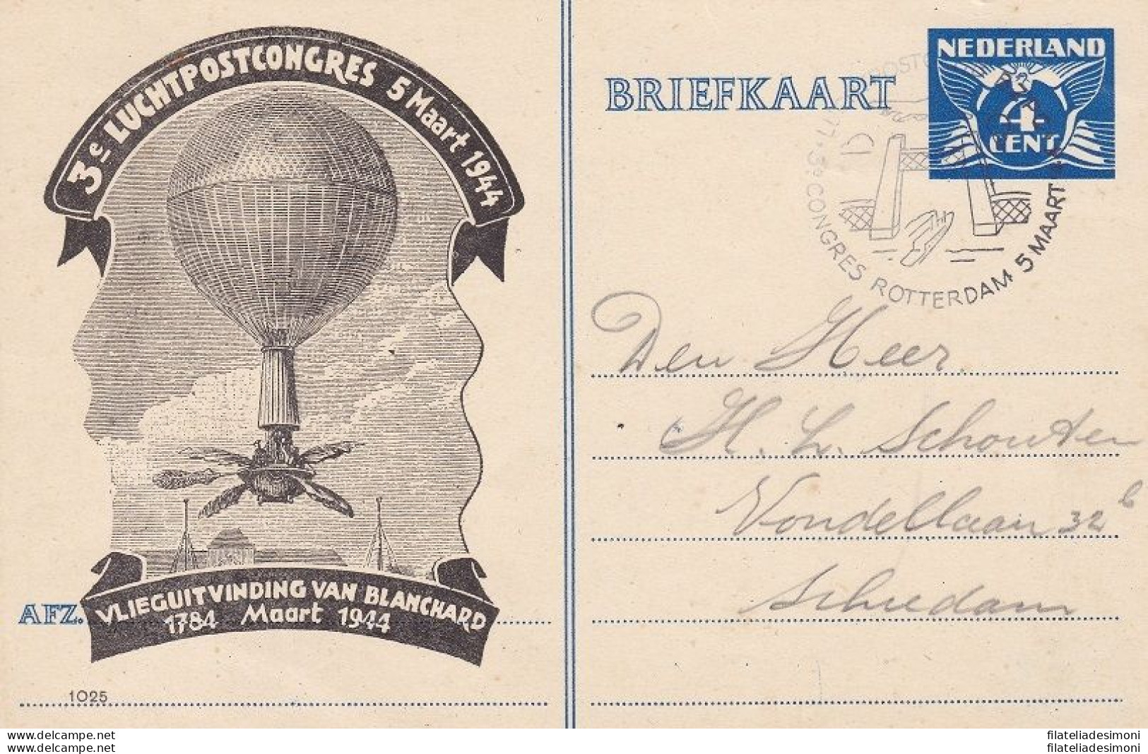 1944 OLANDA ,NEDERLAND, 3° Luchtpostcongres 5 Maart 1944 - Autres & Non Classés