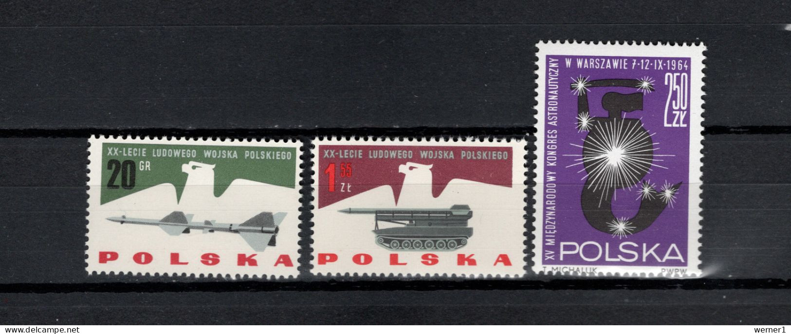 Poland 1963/1964 Space, Army 20Gr + 1,55Zl Stamps, Astronautic Congress, 3 Stamps MNH - Europa