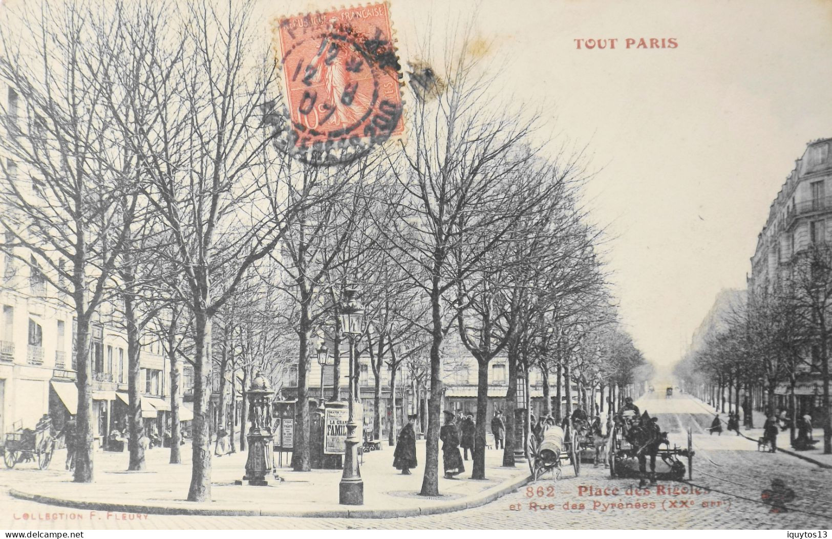 CPA. [75] > TOUT PARIS > N° 862 - PLACE DES RIGOLES ET RUE DES PYRENNEES (XXe Arrt.) - 1907 - Coll. F. Fleury - TBE - Arrondissement: 20