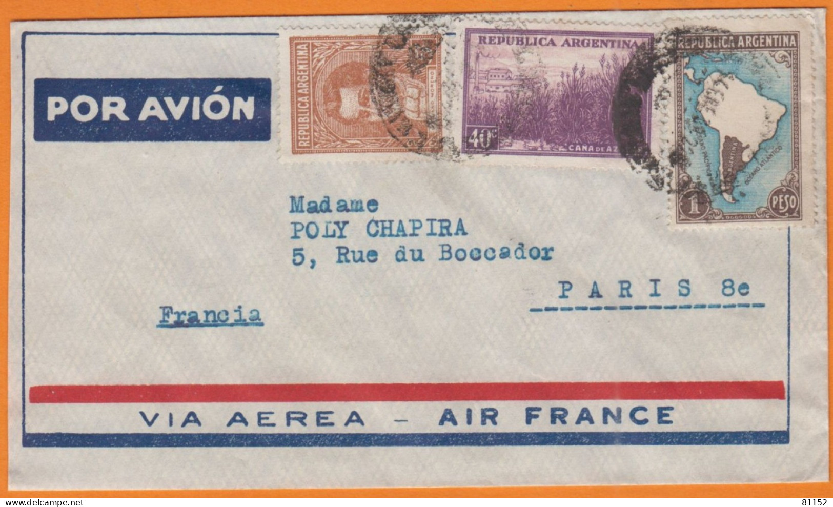 Argentine   Lettre De BUENOS AIRES  Avec 3 Timbres Par AIR FRANCE 1930-1940 Avec 1p +5c +40c - Brieven En Documenten