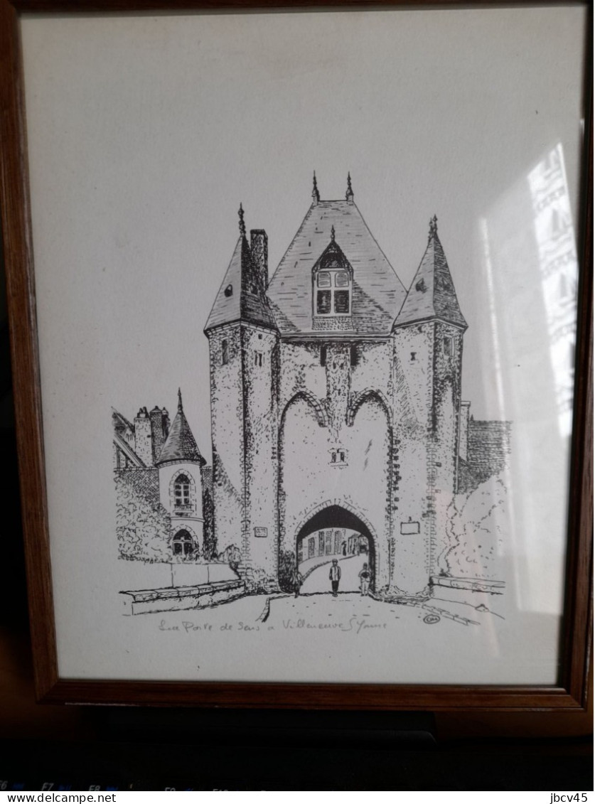 Tableau A L Encre De Chine  Dessiné Par "CUI" La Porte De Sens A Villeneuve Sur Yonne - Disegni