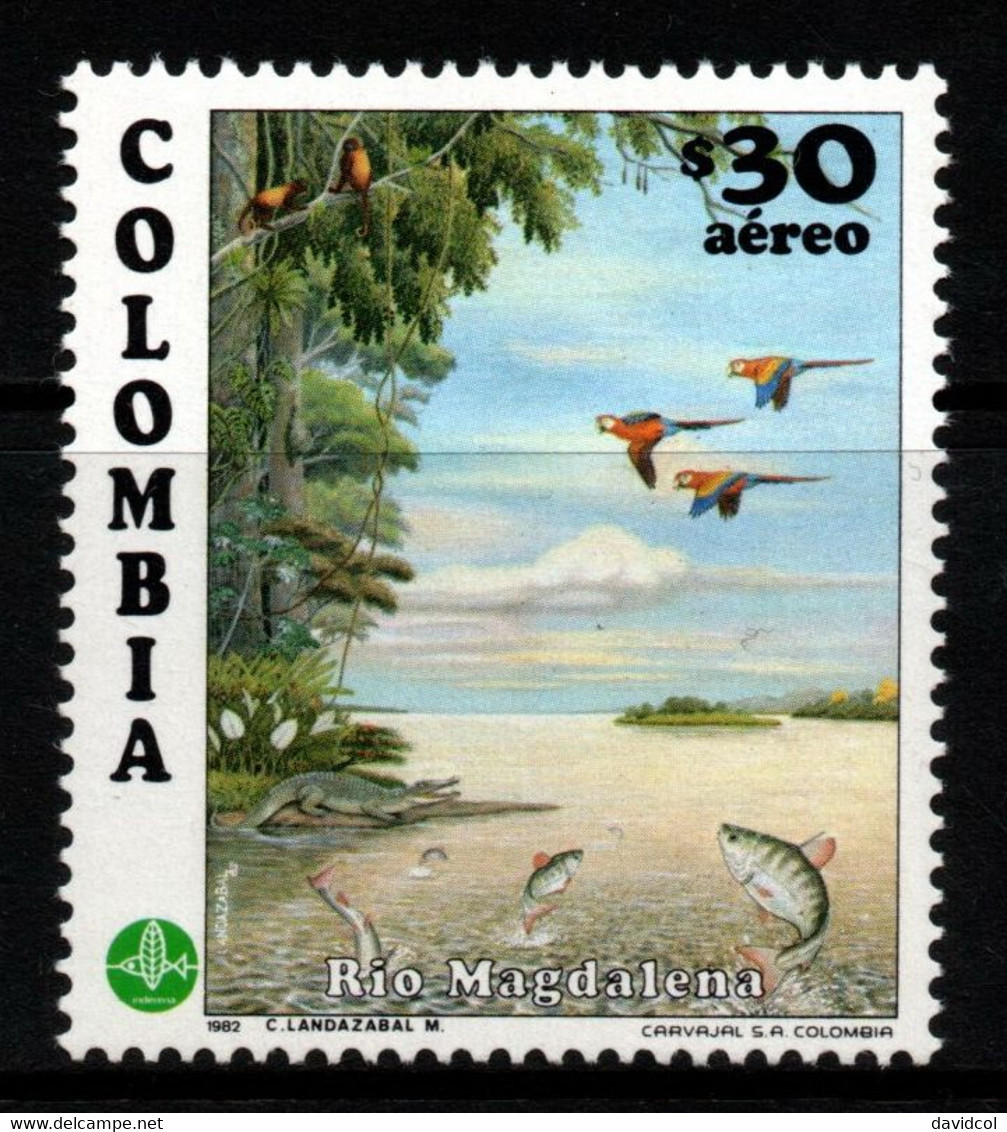 06- KOLUMBIEN - 1982- MI#:1600- MNH- MAGDALENA RIVER -TOURISM – BIRDS/FISH - Colombie