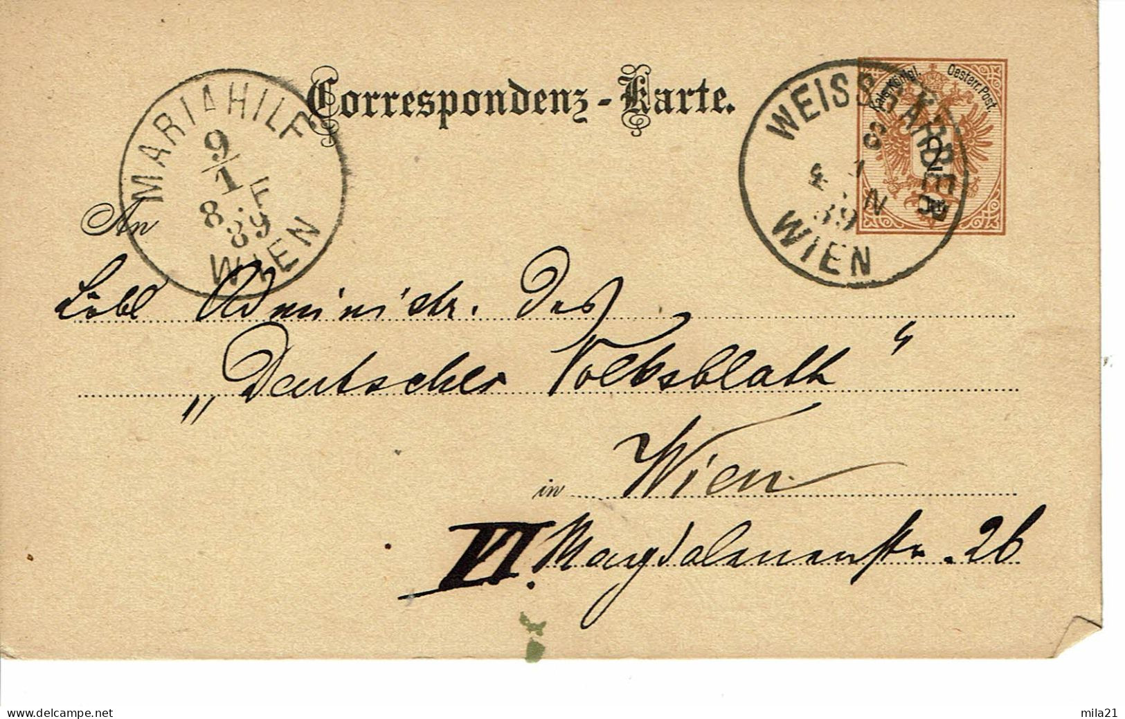 Empire AUTRICHIEN Timbre Type N°40  CORRESPONDENZ KARTE DE 1889 - Postkarten