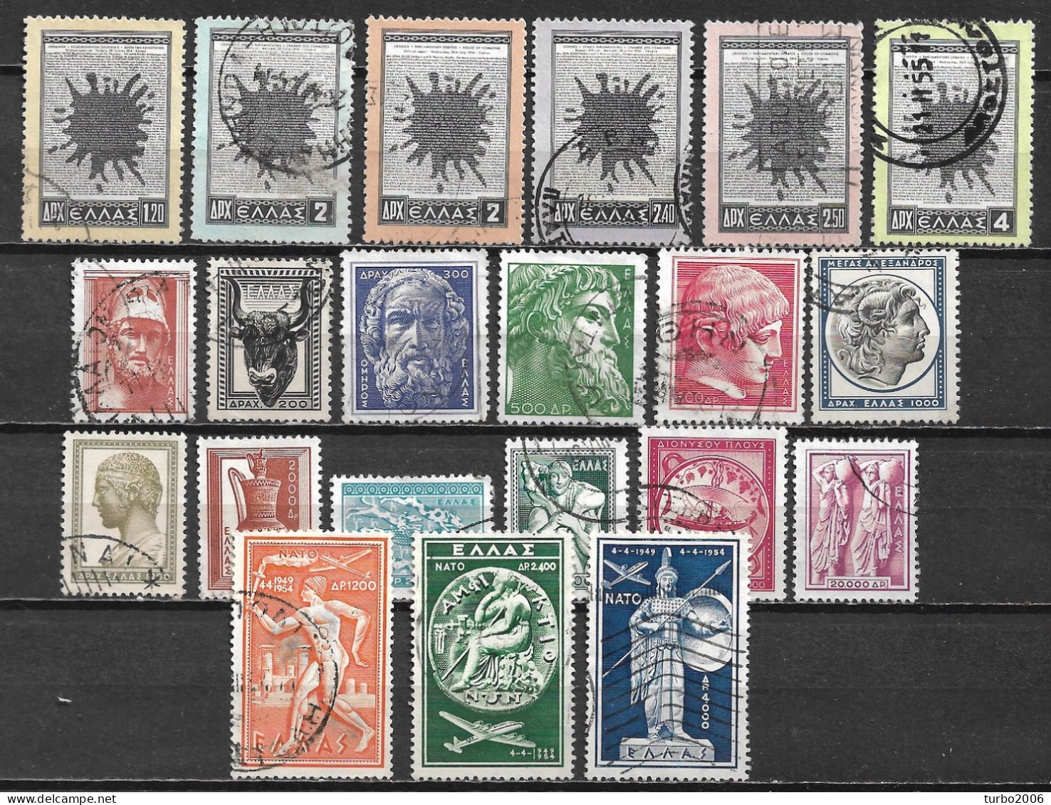 GREECE 1954 Complete All Sets Used Vl. 678 / 695 + A 70 / 73 - Full Years