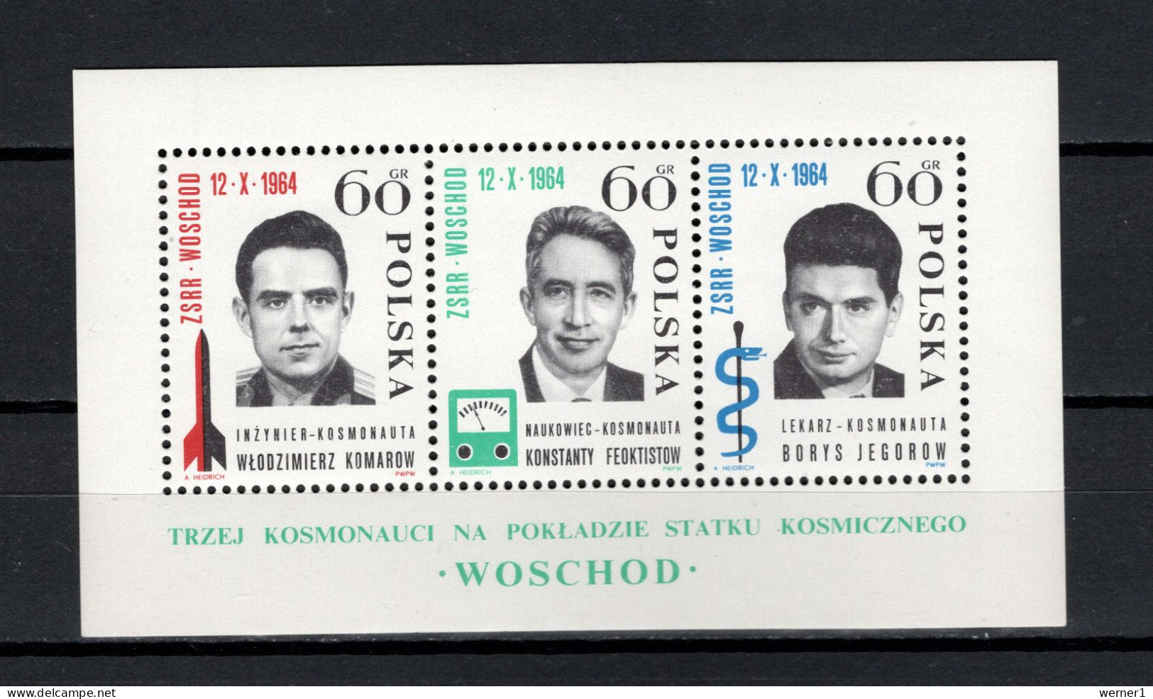 Poland 1964 Space, Voshod, Komarov, Feoktisov, Jegorov S/s MNH - Europa