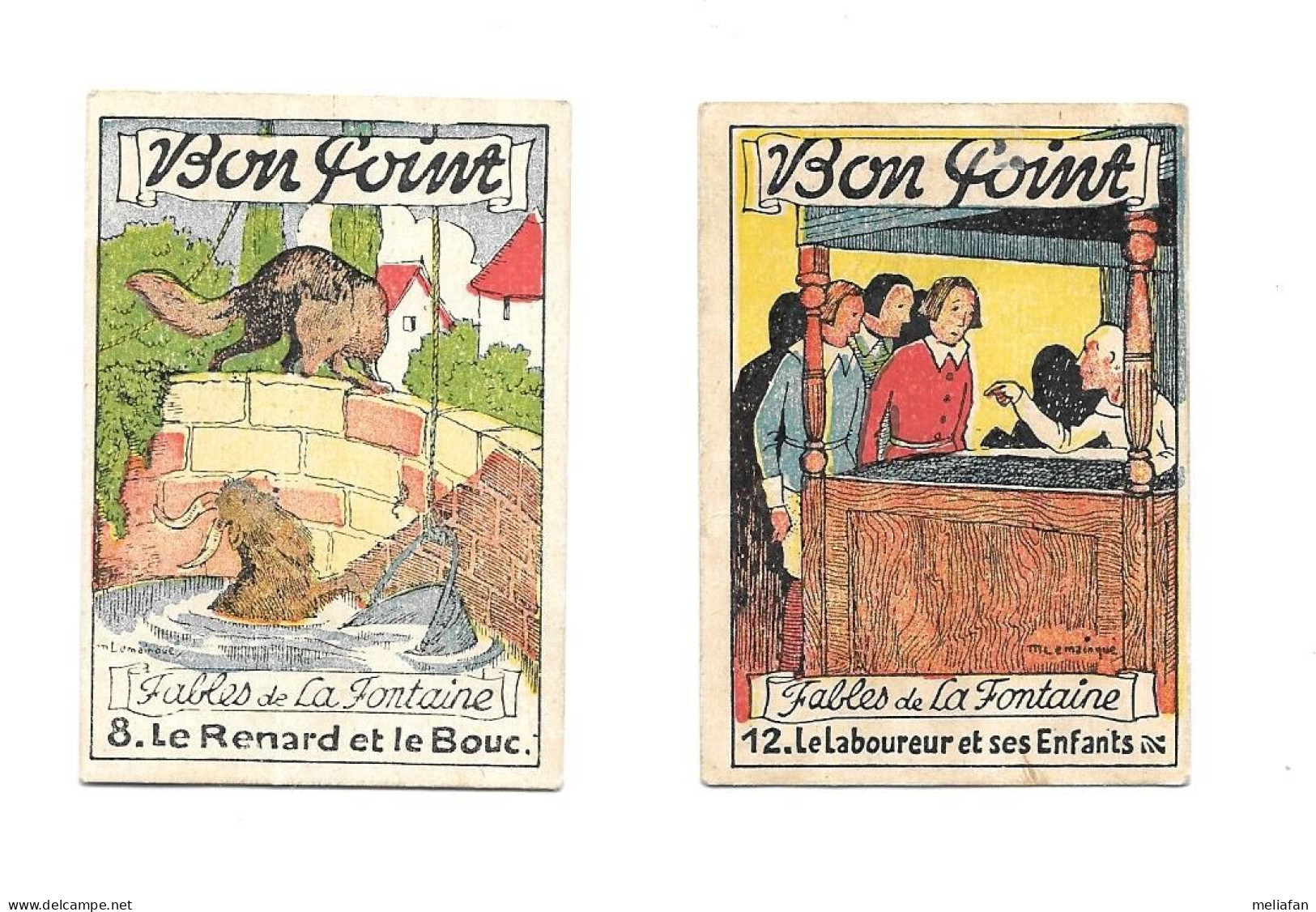 KB030 - BONS-POINTS PHOSPHATINE FALLIERES - FABLES DE LA FONTAINE - LE RENARD ET LE BOUC - LE LABOUREUR ET SES ENFANTS - Diplomas Y Calificaciones Escolares