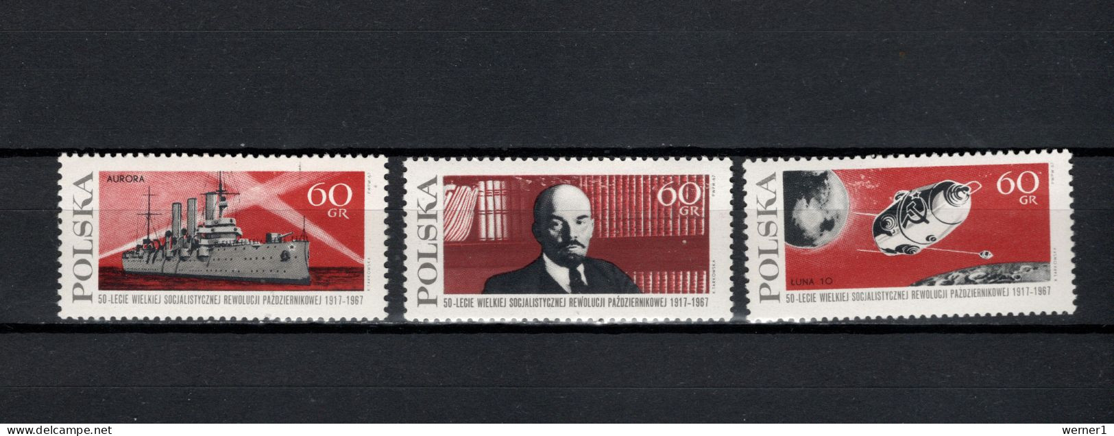 Poland 1967 Space, October Revolution 50th Anniversary Set Of 3 MNH - Europa