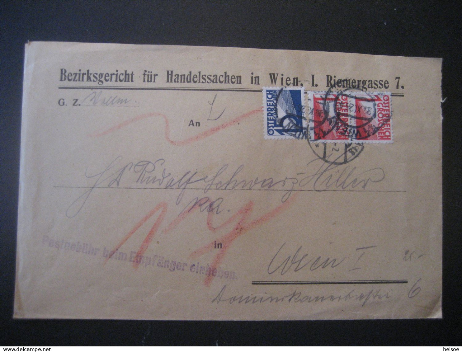 Österreich 1925/34- Gerichts-Brief Mit Portomarken Gelaufen Mit MiNr. 132 Und 142 Von Wien I. Nach Wien I. - Impuestos