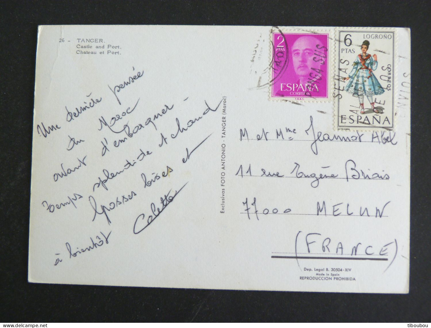 ESPAGNE SPAIN ESPANA AVEC TP FRANCO ET YT 1560B COSTUME LOGRONO - TANGER MAROC CHATEAU ET PORT - Storia Postale