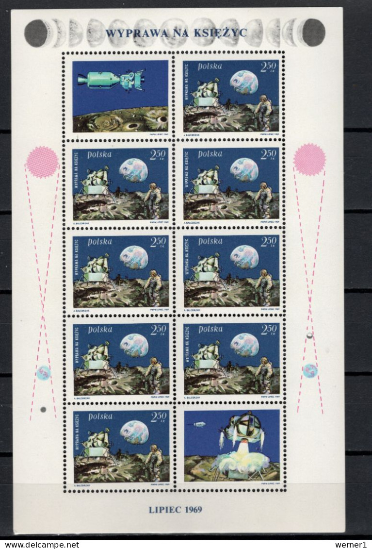 Poland 1969 Space, Apollo 11 Moonlanding Sheetlet MNH - Europa