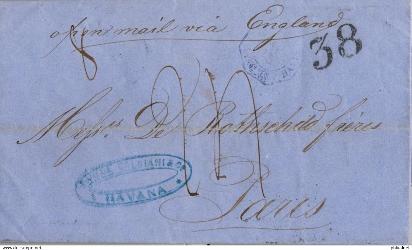 1864 CUBA , CORREO MARÍTIMO BRITÁNICO A PARÍS  , SHIP MAIL , TRÁNSITOS , LLEGADA  , AMBULANTE - Prephilately