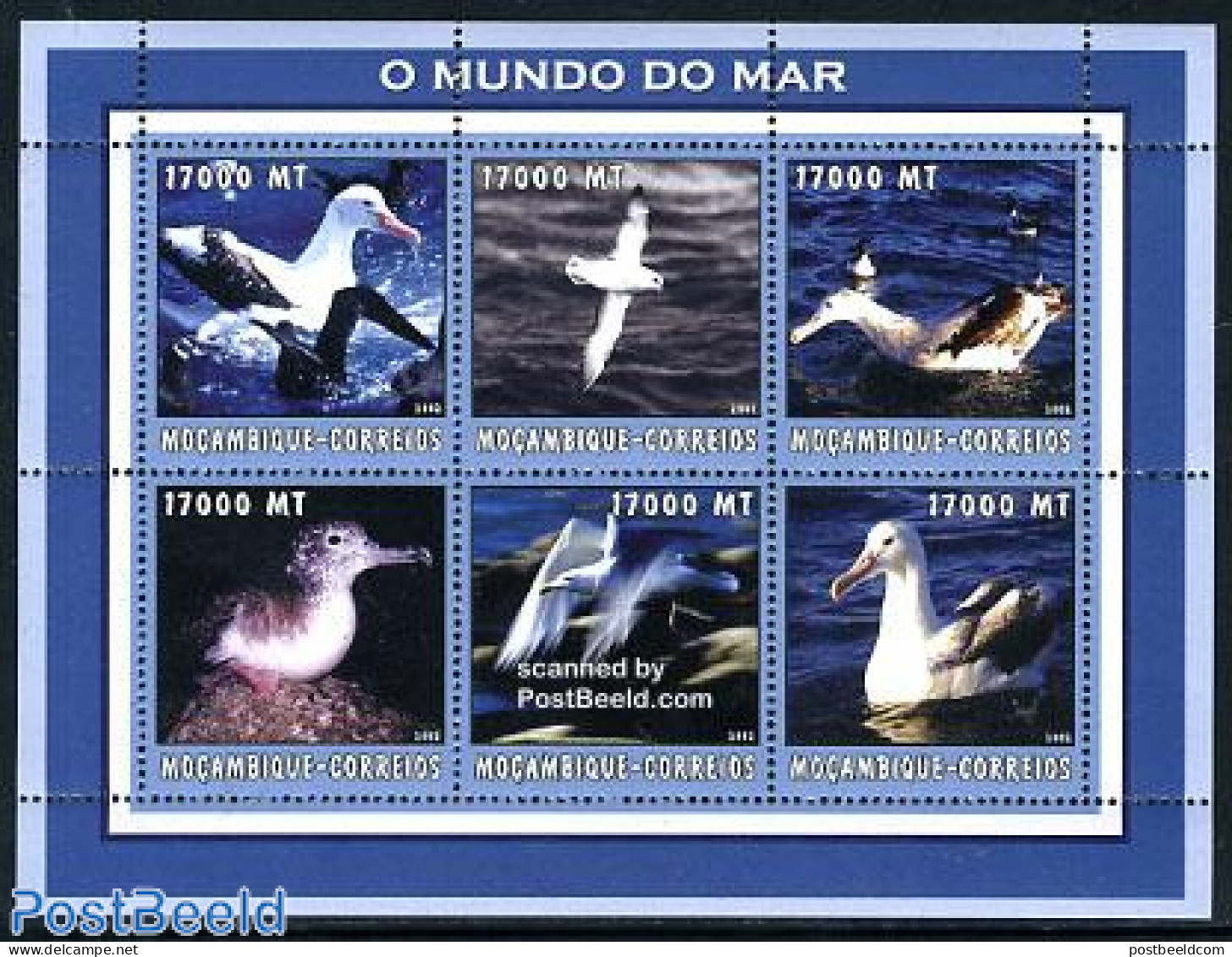 Mozambique 2002 World Of The Sea 6v M/s, Mint NH, Nature - Birds - Mosambik