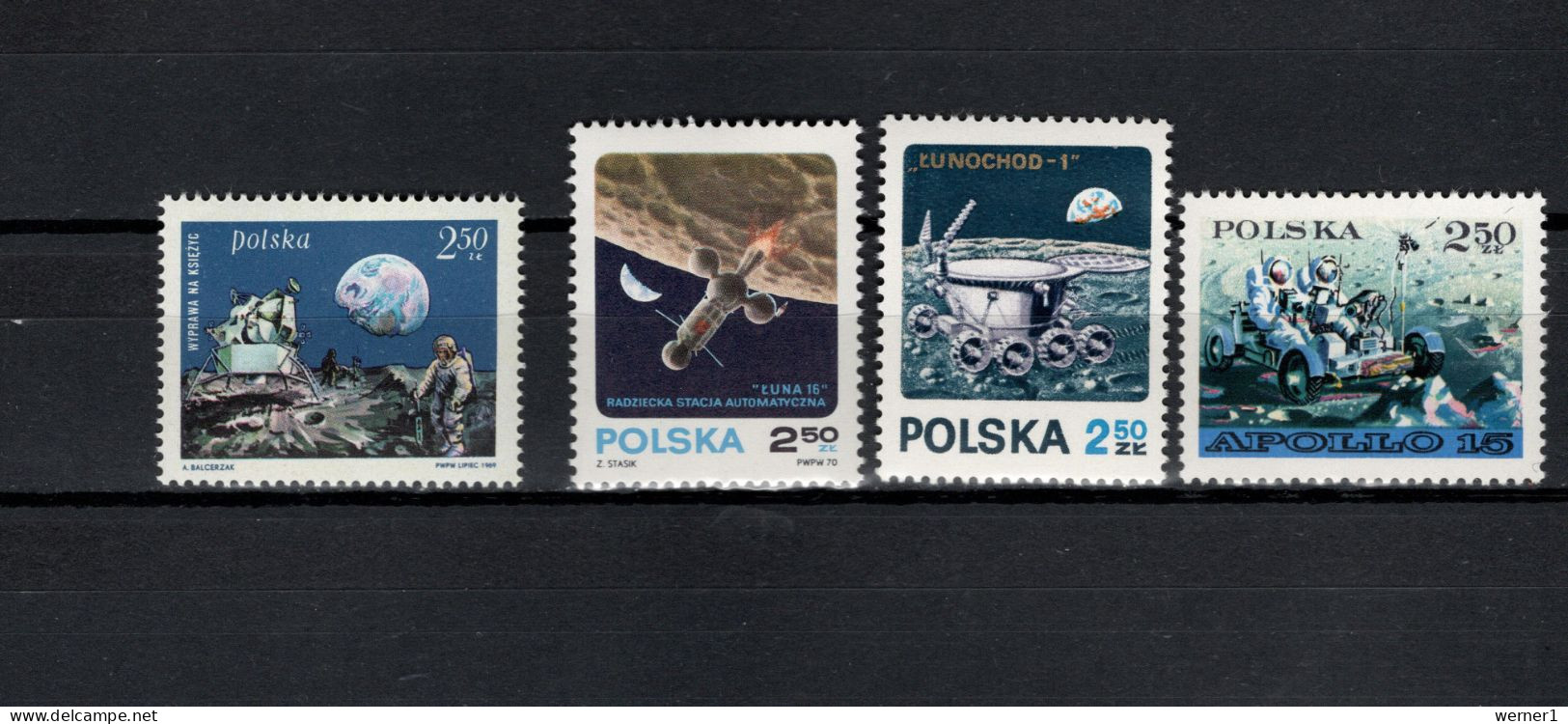 Poland 1969/1971 Space, Apollo 11, Luna 16, Lunochod 1, Apollo 15, 4 Stamps MNH - Europa