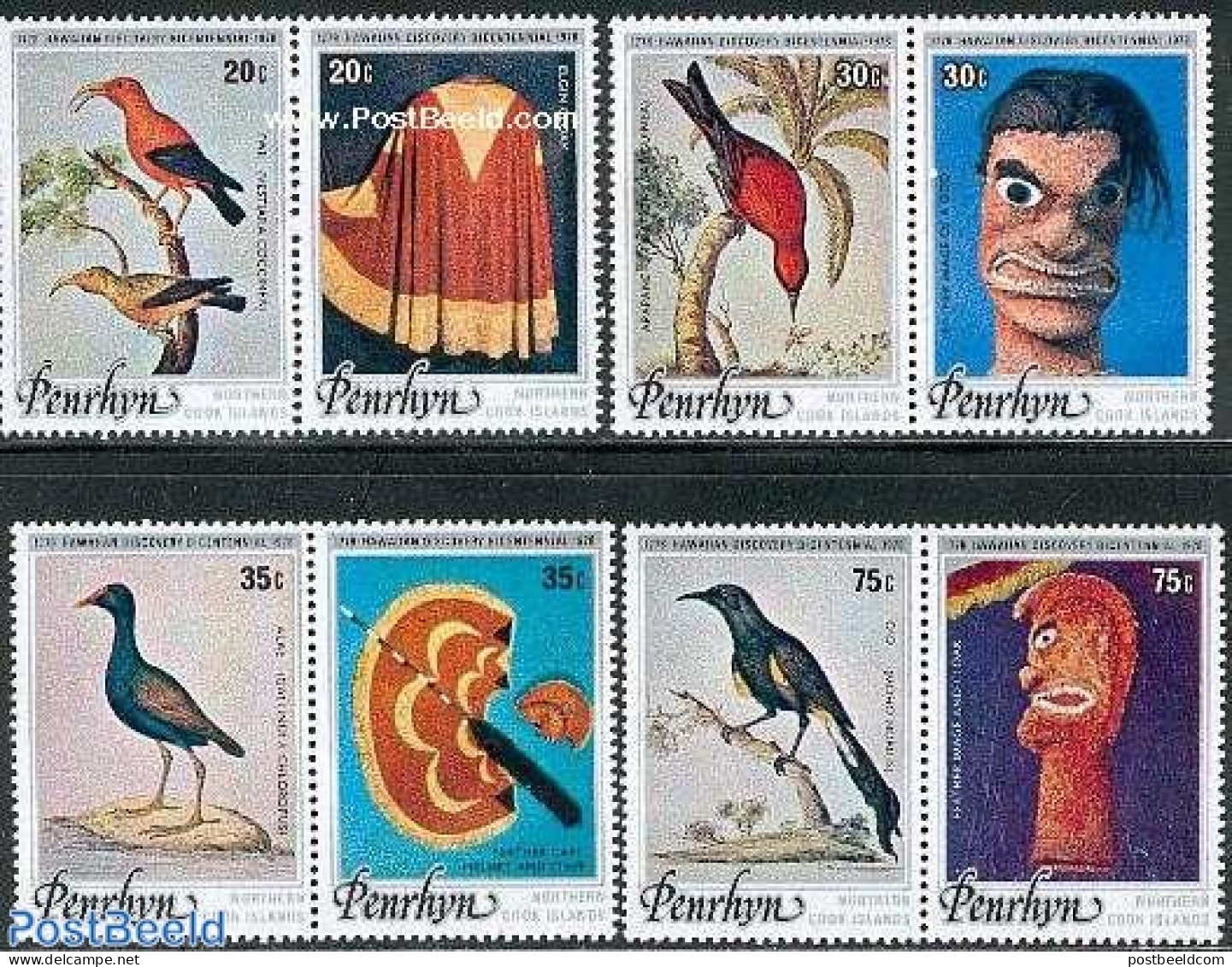 Penrhyn 1978 James Cook, Birds 4x2v [:], Mint NH, History - Nature - Explorers - Birds - Erforscher