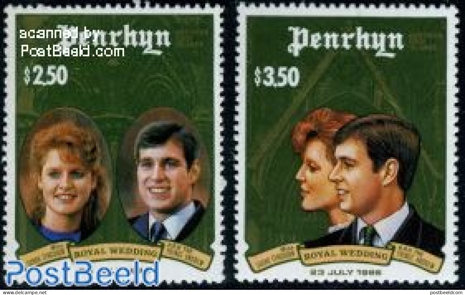 Penrhyn 1986 Andrew & Sarah Wedding 2v, Mint NH, History - Kings & Queens (Royalty) - Königshäuser, Adel