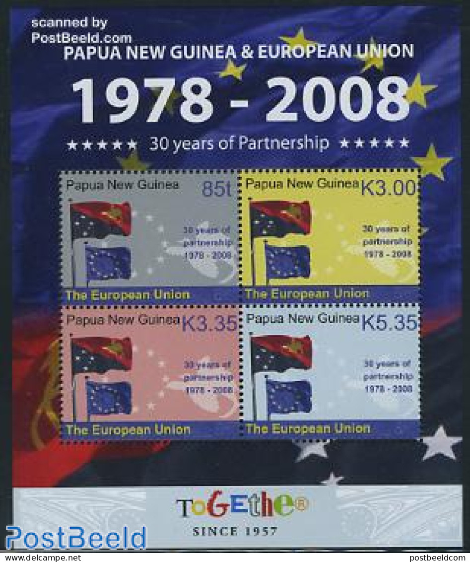 Papua New Guinea 2008 European Union 4v M/s, Mint NH, History - Europa Hang-on Issues - Flags - Idées Européennes