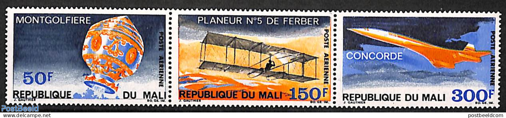 Mali 1969 Aviation History 3v [::], Mint NH, Transport - Balloons - Aircraft & Aviation - Fesselballons