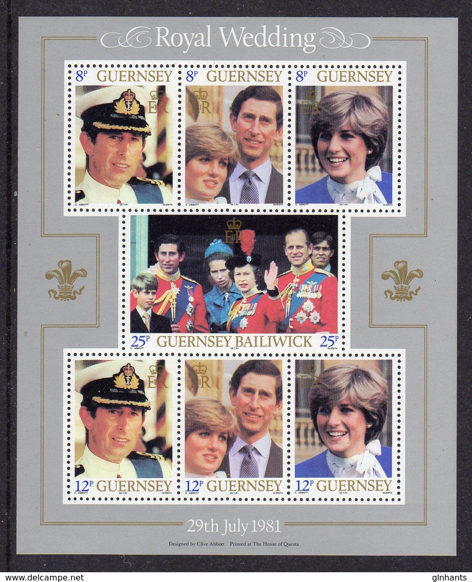 GUERNSEY - 1981 ROYAL WEDDING SHEETLET (7V) FINE MNH **  SG MS239 - Guernesey