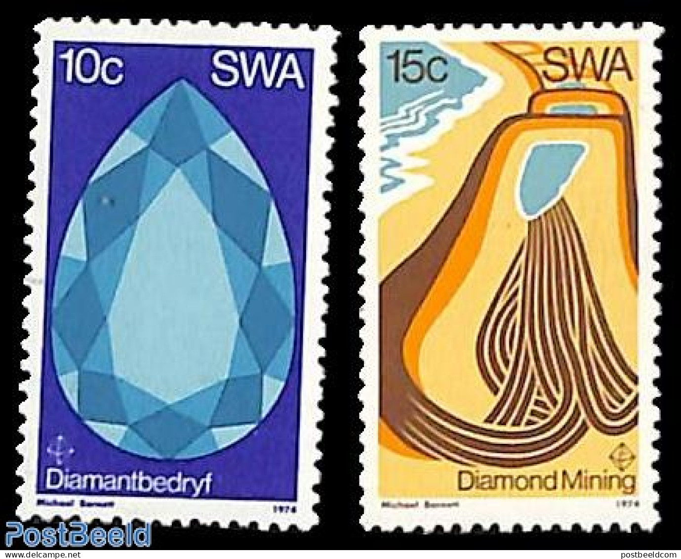 South-West Africa 1974 Diamonds 2v, Mint NH, History - Science - Geology - Mining - Südwestafrika (1923-1990)