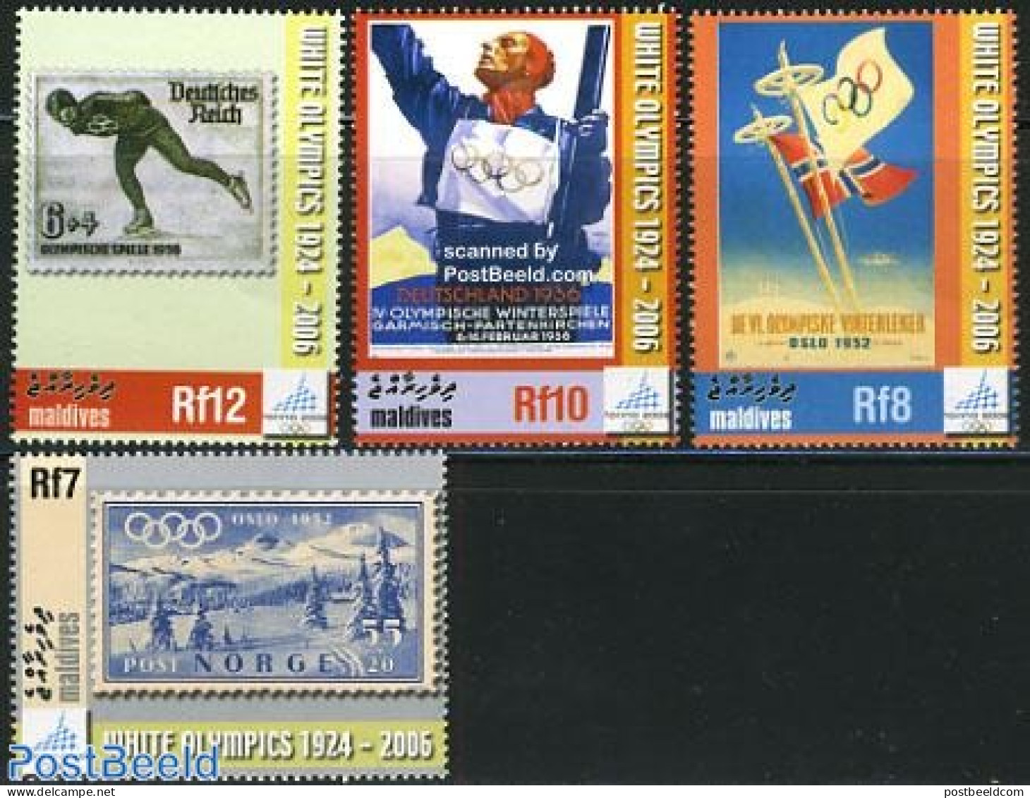 Maldives 2006 Olympic Winter Games 4v, Mint NH, Sport - Olympic Winter Games - Skating - Stamps On Stamps - Briefmarken Auf Briefmarken