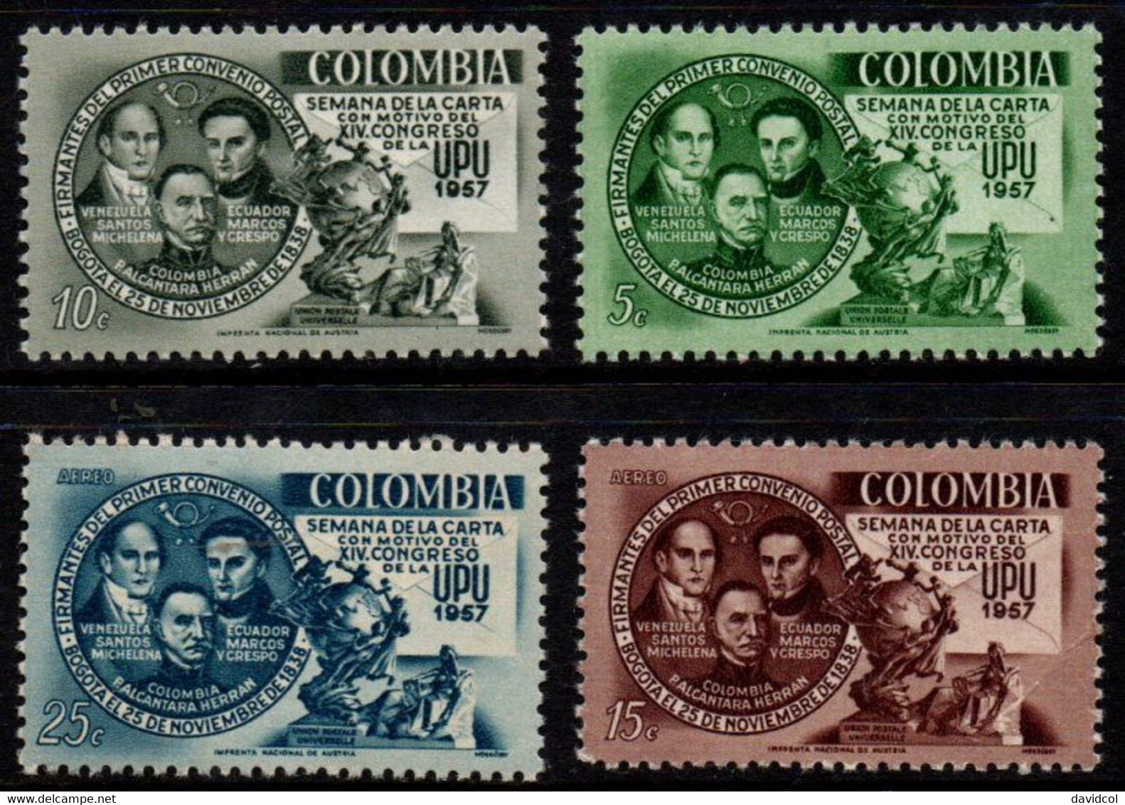 07- KOLUMBIEN - 1957 - MI#: 818-821 -MNH - LETTER WEEK 1957, XIV UPU CONGRESS. - Colombia