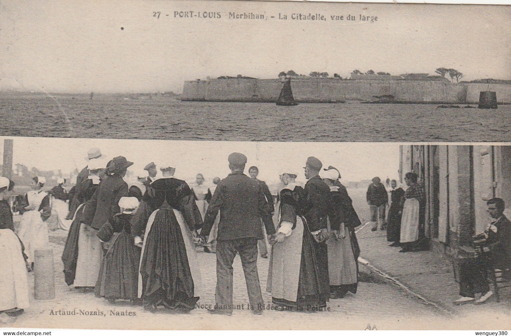 56 PORT-LOUIS   La Citadelle ,  Vue Du Large    Partie Basse :Noce Dansant La Ridée Sur La Pointe    TB PLAN 1923.  RARE - Port Louis