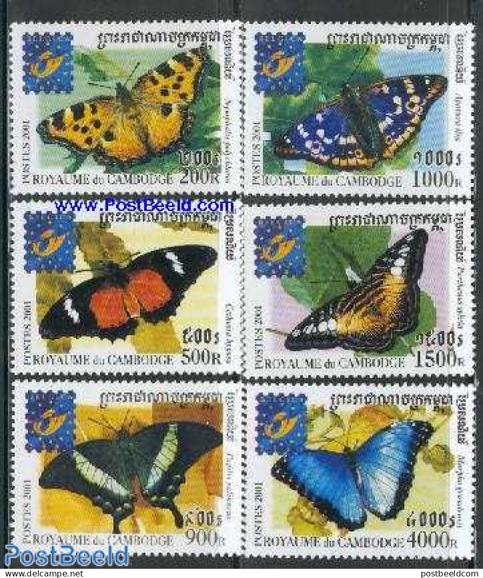 Cambodia 2001 Butterflies, Belgica 6v, Mint NH, Nature - Butterflies - Philately - Cambodja
