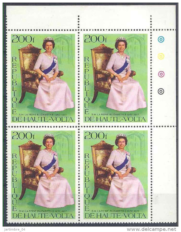 1977 HAUTE-VOLTA 414** Reine Angleterre, Bloc De 4 - Upper Volta (1958-1984)