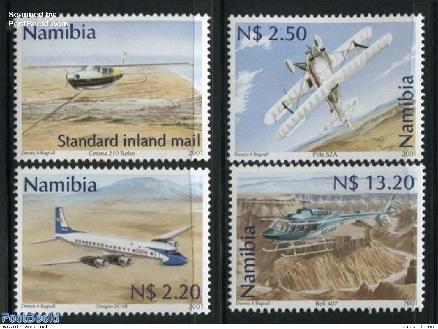 Namibia 2001 Civil Aviation 4v, Mint NH, Transport - Helicopters - Aircraft & Aviation - Elicotteri