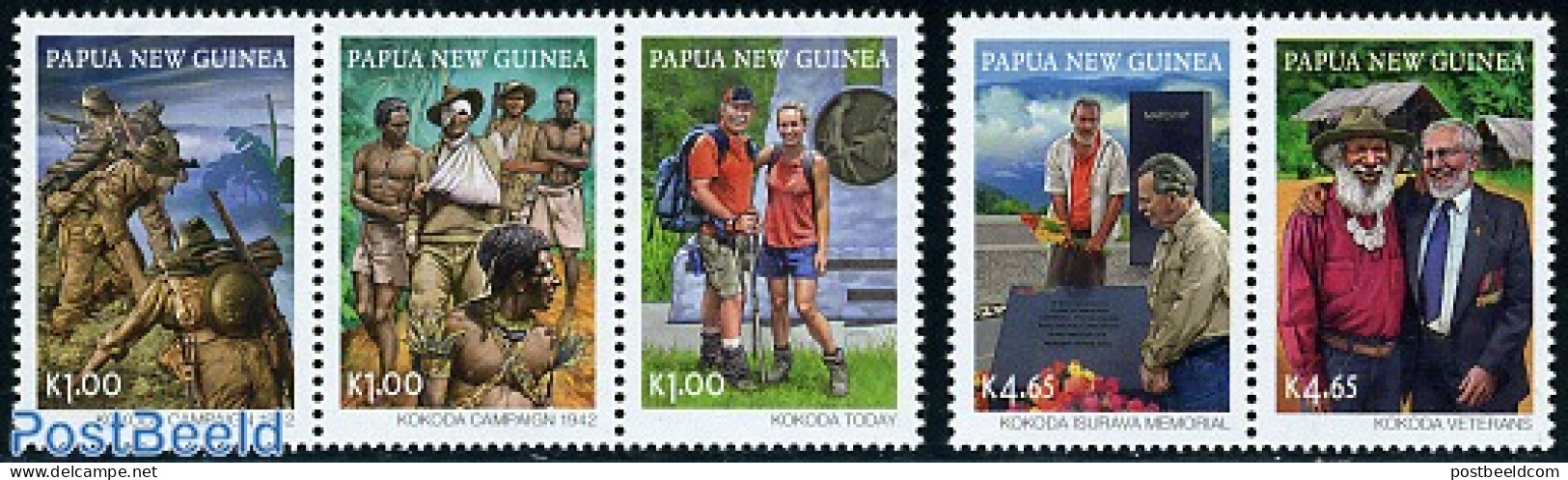 Papua New Guinea 2010 Kokoda 5v, Joint Issue With Australia, Mint NH, History - Various - Militarism - Joint Issues - Militares