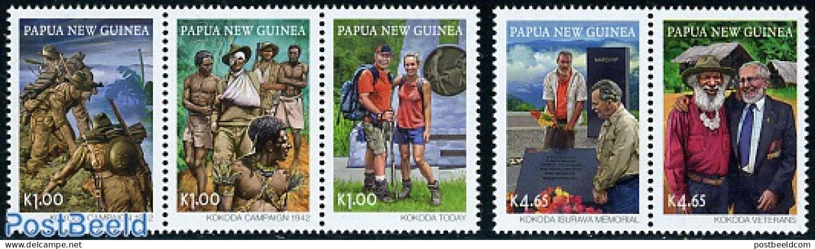 Papua New Guinea 2010 Kokoda 5v, Joint Issue With Australia, Mint NH, History - Various - Militarism - Joint Issues - Militaria